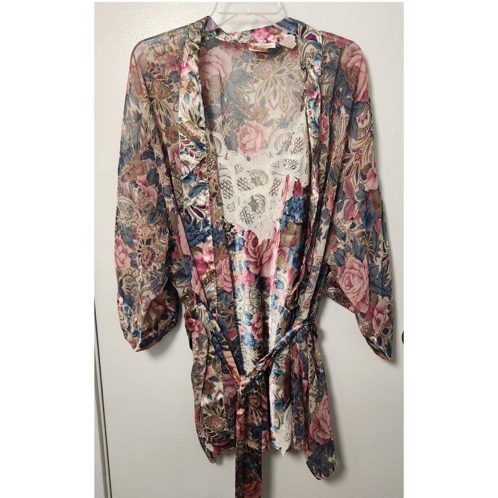 Victoria's Secret Set Gold Label Chemise Robe Belted Sheer Lace Adjustable Vtg M